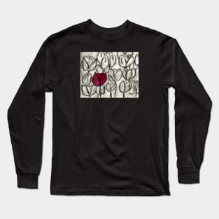 Red Tulip on Black and White Long Sleeve T-Shirt